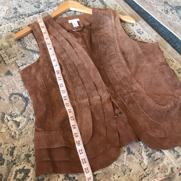 CHICO'S BROWN 100% GENUINE SUEDE LEATHER PLEATED VEST WOMEN'S SIZE M/8 - Picture 8 of 9